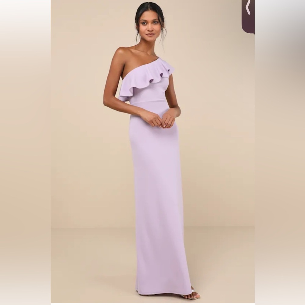 NWT Lulus Last Forever Lavender One-Shoulder Ruffle Maxi Dress